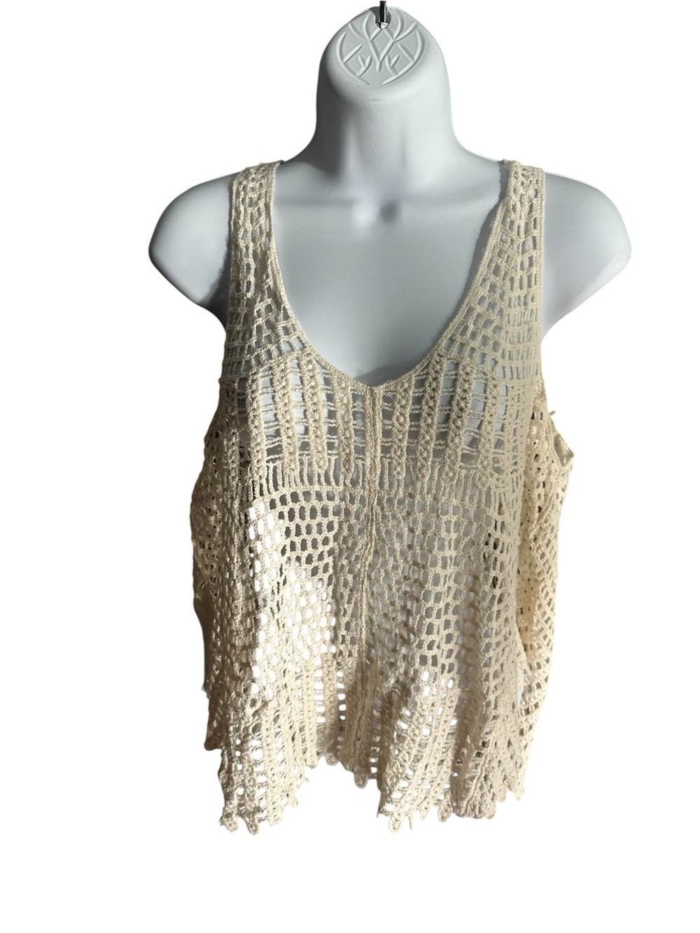 Onesize Crochet Knit Tank Top - Cream Openwork Women's Top. CL/GR03